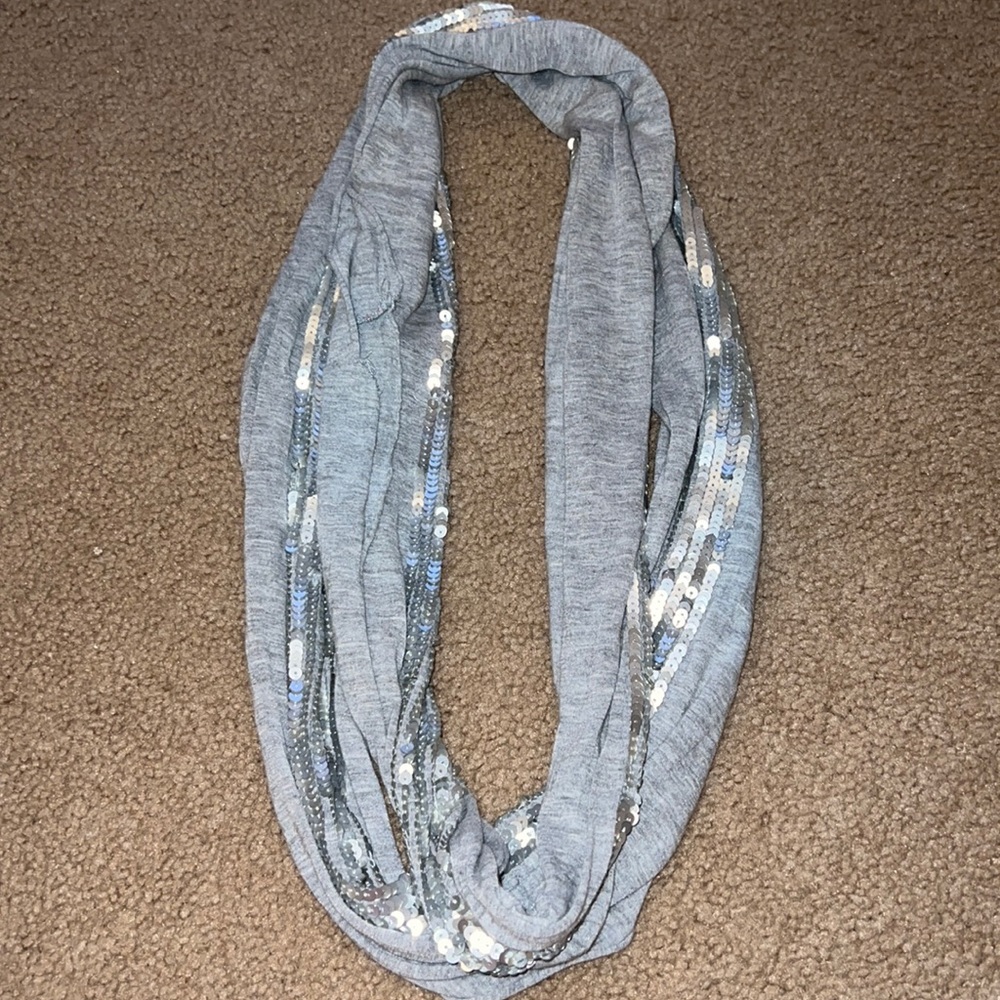 gray and silver sparkly infinity scarf